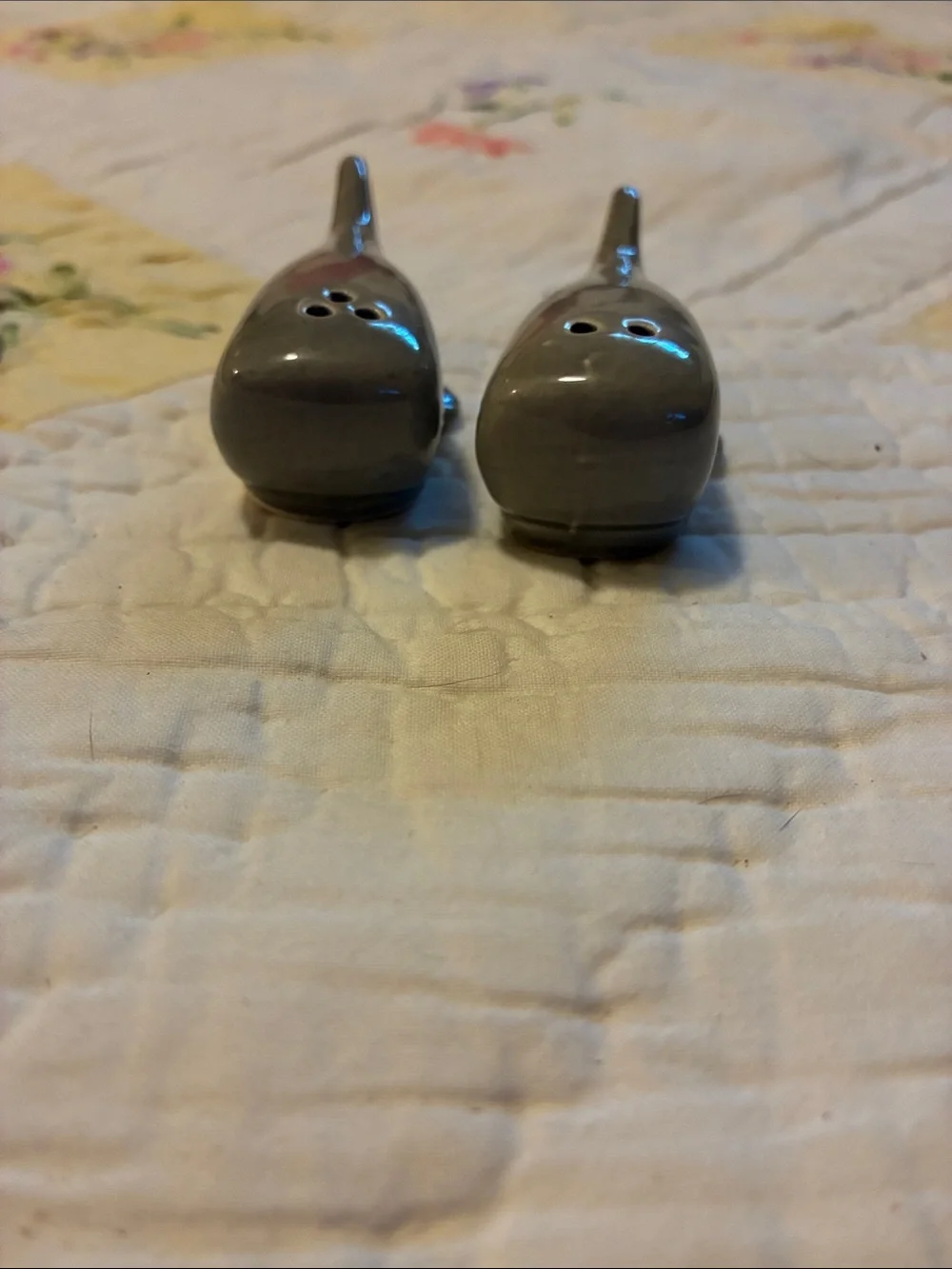 Ceramic Whale Salt & Pepper Shakers - Gray